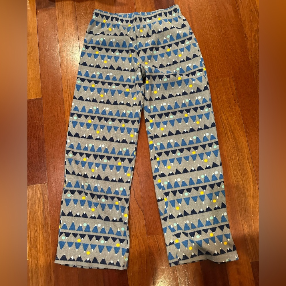 Youth Eddie Bauer Gray Fleece Pajama Pants with Blue and Yellow print L 14/16